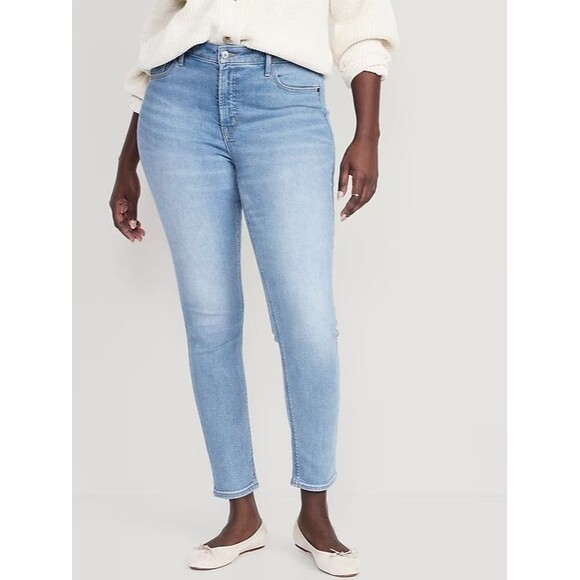 Old Navy Rockstar Super Skinny Jeans Women 14 Tall Blue Light Wash High Rise NEW - Picture 1 of 11